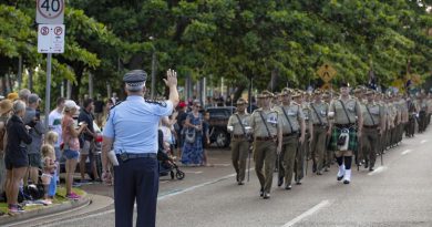 2 RAR (Amphib), are halted and challenged by Townsville District Commander, Queensland Police Service Chief Superintendent Craig Hanlon for the 50th anniversary of the Freedom of Entry to the city of Townsville. Story by Lieutenant Simon Hampson. Photo by Corporal Jesse Kane.