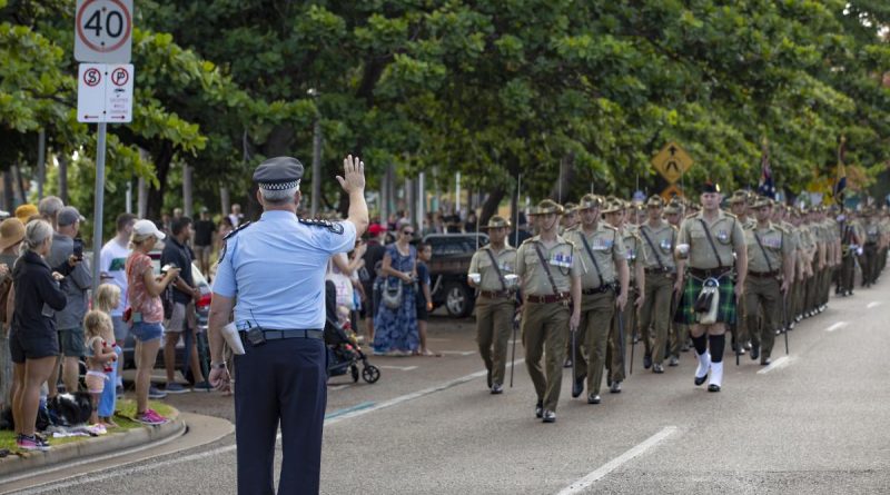 2 RAR (Amphib), are halted and challenged by Townsville District Commander, Queensland Police Service Chief Superintendent Craig Hanlon for the 50th anniversary of the Freedom of Entry to the city of Townsville. Story by Lieutenant Simon Hampson. Photo by Corporal Jesse Kane.