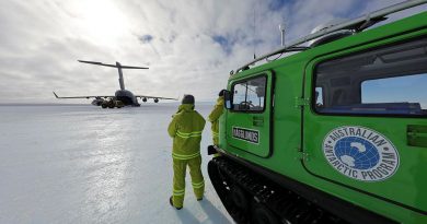 An Air Force C-17A Globemaster III from No. 36 Squadron delivers a drill rig to to Wilkins Aerodrome in Antarctica as part of Operation Southern Discovery. Story by Eamon Hamilton.