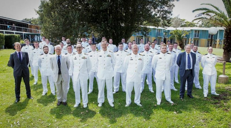 Commodore Training Commodore Charles Huxtable and other senior officers and special guests with the graduates of the Maritime Warfare Officer Course 07. Story by Lieutenant Nancy Cotton. Photo by Leading Seaman Leo Baumgartner.