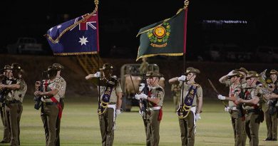 Pilbara Regiment Colour Ensigns present the Colours for the first time. Photo by Sergeant Gary Dixon.