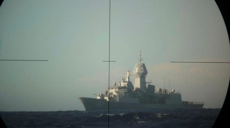 HMAS Anzac is photographed by a Submarine Advanced Warfare Course student through the periscope from HMAS Rankin during an anti-submarine warfare training activity conducted as part of Exercise Zeehond in the Western Australian Exercise area.