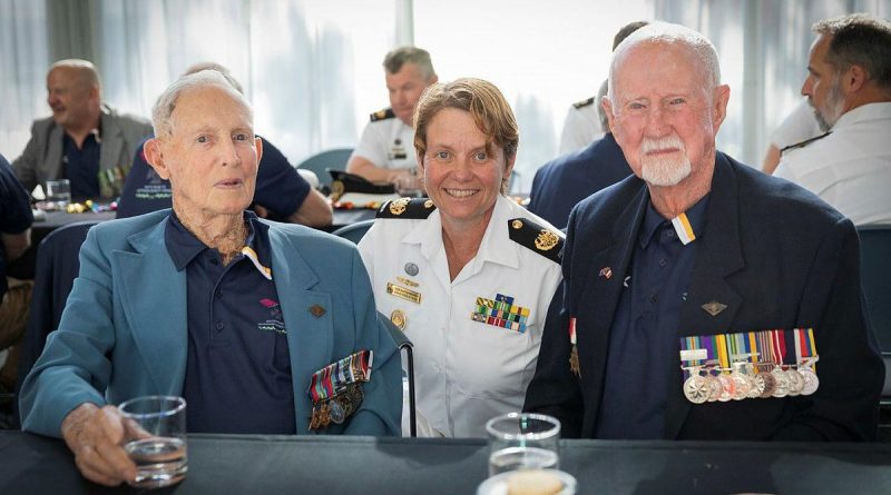 Warrant Officer – Navy Deb Butterworth with two men who were promoted to warrant officer 50 years ago when the rank was reintroduced, Alfred ‘Rusty’ Marquis, left, and Robert Brown, at the anniversary event. Story and photo by Leading Seaman Kylie Jagiello.