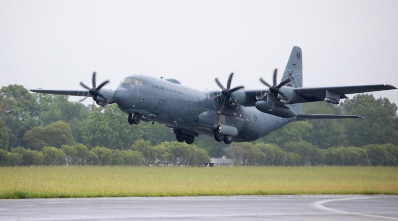 A C-130J Hercules departs RAAF Base Richmond, NSW, to assist the Government of Tonga after the eruption of the Hunga Tonga-Hunga Ha'apai volcano. Photo by Corporal Kylie Gibson.