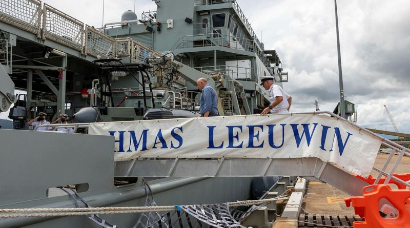 Minister for Defence the Hon Peter Dutton MP and Deputy Chief of the Royal Australian Navy Rear Admiral Christopher Smith CSM RAN, board HMAS Leeuwin during their visit to HMAS Cairns, Queensland. Photo by Leading Seaman Shane Cameron.