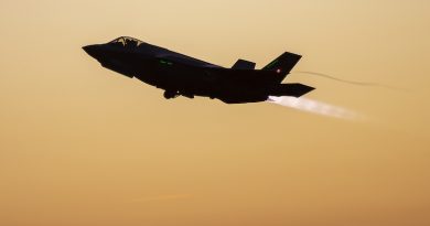 Joint Strike fighter A35-11 departs for a night sortie from RAAF Base Williamtown. Photo by Corporal Craig Barrett.