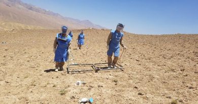 Local contractors conduct a battlefield clearance on a former New Zealand firing range in Bamyan Provence, Afghanistan.