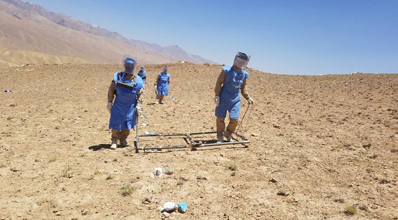 Local contractors conduct a battlefield clearance on a former New Zealand firing range in Bamyan Provence, Afghanistan.