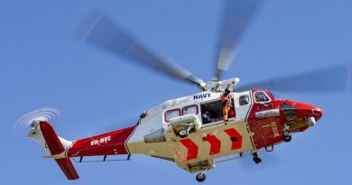 A AW139 helicopter operated by OPSTAR Pty Ltd at HMAS Albatross in Nowra, New South Wales. Photo by Chief Petty Officer Cameron Martin.