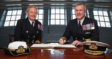 Rear Admiral Jude Terry and Rear Admiral Philip Halley in the 'Great Cabin' of HMS Victory, Portsmouth, UK. Royal Navy photo – Crown copyright.