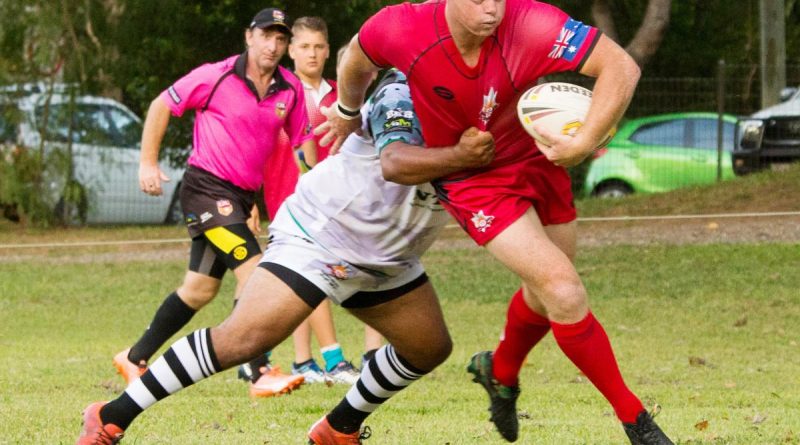 Players from Army Thunder and the Bellingen Magpies battle it out during the 2017 Sergeant Matthew Locke MG Charity football match. Story by Major Jesse Robilliard. Photo by Leading Seaman Tom Gibson.