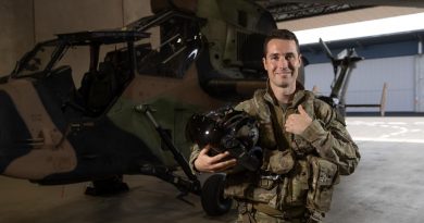 Army pilot Captain Shaun Gill in front of a Tiger armed reconnaissance helicopter from 1st Aviation Regiment at Robertson Barracks, NT. Story by Captain Carolyn Barnett. Photo by Corporal Rodrigo Villablanca.