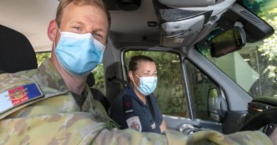 Army soldier Private Mathew Dowthwaite behind the wheel of an ambulance during driver training at the Ambulance Victoria Training Centre in Sunshine, Victoria. Story by Captain Martin Hadley. Photo by Leading Seaman James McDougall.