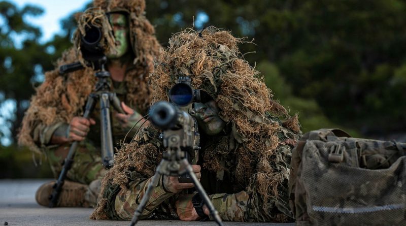 Australian Army sniper team Private Jack Sendall (front) and Lance Corporal Reece Tomlinson from 6th Battalion, Royal Australian Regiment, conduct live-fire practise with the .50 calibre anti-materiel rifle at Wide Bay training area in Queensland. Story by Captain Taylor Lynch. Photo by Corporal Nicole Dorrett.