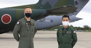 Director-General Air Command Operations Air Commodore Stephen Chappell and Japan Air Self-Defense Force Colonel Hiroshi Fujii at RAAF Base Amberley. Story by Flying Officer Robert Hodgson. Photo by Corporal Brett Sherriff.