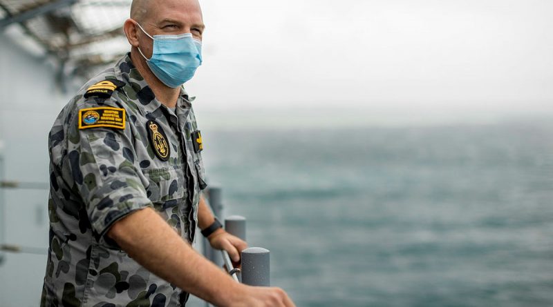 Royal Australian Navy meteorologist Lieutenant Daniel Atwater onboard HMAS Adelaide during Operation Tonga Assist 2022. Story by Captain Zoe Griffyn. Photo by Corporal Robert Whitmore.