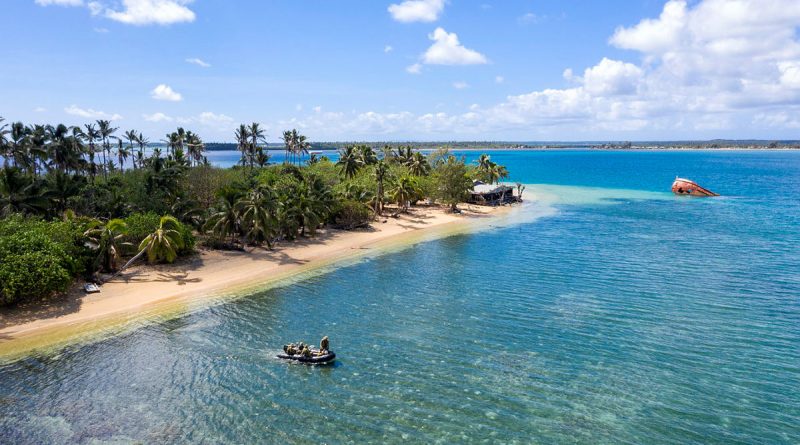 A Royal Australian Navy deployable geospatial support team survey the seabed surrounding Pangaimotu Island in Tonga during Operation Tonga Assist 2022. Story by Captain Zoe Griffyn. Photo by Petty Officer Jake Badior.