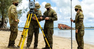 RAN sailors from a deployable geospatial support team begin surveying the beach on Pangaimotu Island, Tonga, as part of Operation Tonga Assist 2022. Left to right: Able Seaman Jesse O'Sullivan, Leading Seaman Robert Johnson, Petty Officer Eric Duthie and Able Seaman Shannae Fiddyment. Story by Captain Zoe Griffyn. Photo by Petty Officer Jake Badior.