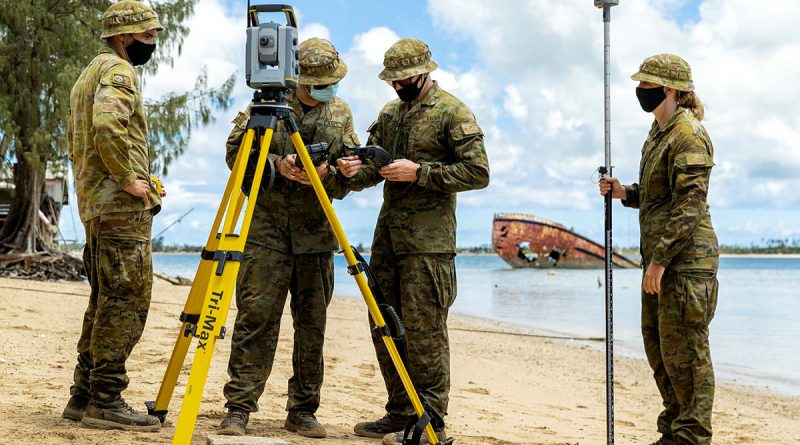 RAN sailors from a deployable geospatial support team begin surveying the beach on Pangaimotu Island, Tonga, as part of Operation Tonga Assist 2022. Left to right: Able Seaman Jesse O'Sullivan, Leading Seaman Robert Johnson, Petty Officer Eric Duthie and Able Seaman Shannae Fiddyment. Story by Captain Zoe Griffyn. Photo by Petty Officer Jake Badior.