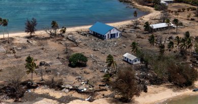 Damage to Atata Island in Tonga, following the eruption of the Hunga Tonga-Hunga Ha’apai underwater volcano and subsequent tsunami. Story by Lieutenant Brendan Trembath. Photo by Petty Officer Christopher Szumlanski.