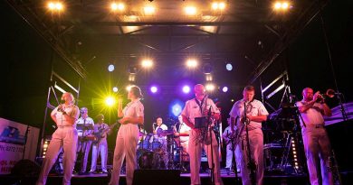 The Royal Australian Navy Band Tasmania performs at the 184th Royal Hobart Regatta in Hobart. Story by Leading Seaman Dorian Broomhall. Photo by Leading Seaman Daniel Goodman.