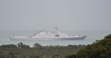 A PLA-N Yuzhao-class amphibious transport dock vessel transits the Torres Strait on 18 February 2022. ADF photo.