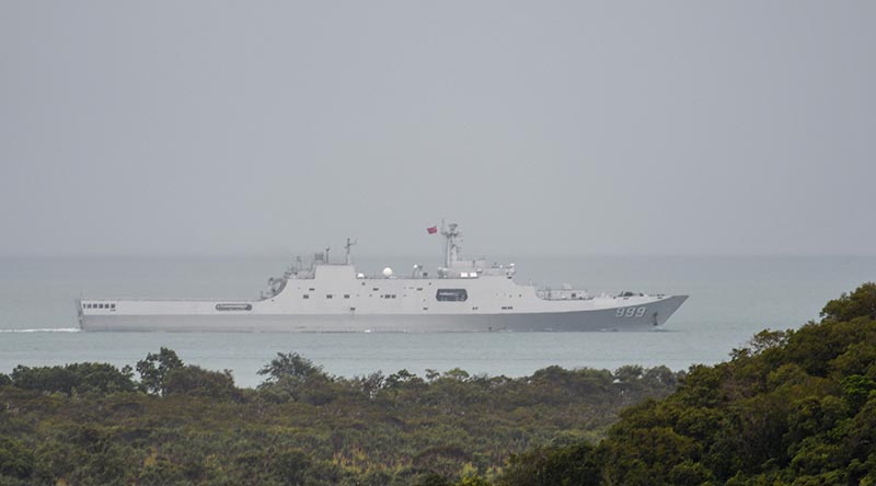 A PLA-N Yuzhao-class amphibious transport dock vessel transits the Torres Strait on 18 February 2022. ADF photo.
