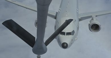 A Royal Australian Air Force P-8A Poseidon prepares for a refuel by a US Air Force KC-135 Stratotanker during exercise Sea Dragon 2022, near the Philippine Sea. Story by Flying Officer Connor Bellhouse. Photo by Airman 1st Class Breanna Gossett, US Air Force.