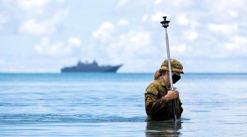 Able Seaman Shannae Fiddyment conducts a survey in waters off Pangaimotu Island, Tonga, as part of Operation Tonga Assist 2022. Story by Captain Zoe Griffyn. Photo by Petty Officer Jake Badior.