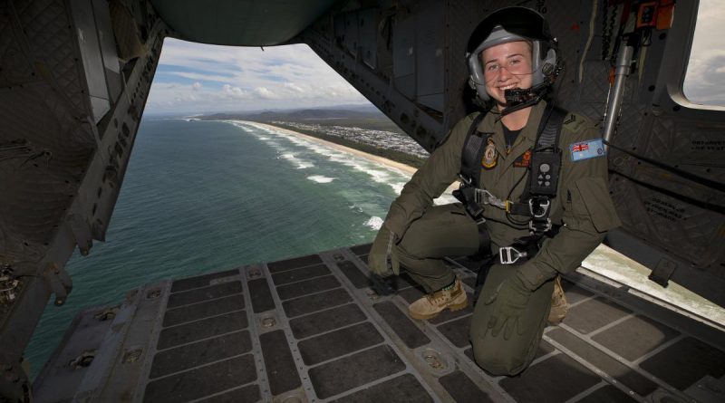 Corporal Tiana Heap enjoys the views of northern NSW during the first all-female crewed C-27J Spartan aircraft from No. 35 Squadron, based at RAAF Base Amberley. Story by Flight Lieutenant Tanya Carter. Photo by Leading Aircraftwoman Kate Czerny.