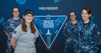 Sergeant Amy Hestermann-Crane, left, Phoebe Budd, Chaplain Nikki Coleman and Squadron Leader Mel Vreugdenburg at the Bush Capital Lodge in Canberra for the YMCA Space Squad camp. Story by Flight Lieutenant Jessica Winnall. Photos by Leading Aircraftman Adam Abela.
