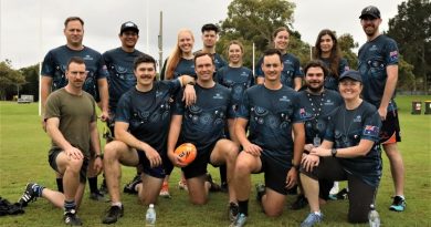 ADF personnel from Team Defence competed in the Bennelong Cup touch football competition at Randwick Barracks to raise funds for charities supporting young Indigenous people. Story by Jacqui Duong 1. Photo by Captain Annie Richardson.
