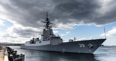 Royal Australian Navy destroyer HMAS Hobart prepares to berth in Hobart, Tasmania, in support of the 184th Royal Hobart Regatta. Story by Lieutenant Nancy Cotton. Photo by Leading Seaman Daniel Goodman.