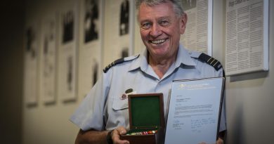 Wing Commander Ian Warburton was presented his third Federation Star and seventh clasp to his Defence Long Service Medal after 52 years of service. Story and photo by Corporal Melina Young.