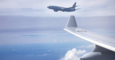 A P-8A Poseidon flies off the New South Wales coast after a mid-air refuelling from a KC-30A from No. 33 Squadron as part of Exercise Diamond Seas 2022. Story by Flight Lieutenant Jessica Aldred. Photo by Leading Aircraftwoman Kate Czerny.