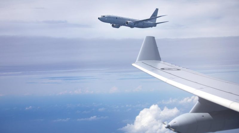 A P-8A Poseidon flies off the New South Wales coast after a mid-air refuelling from a KC-30A from No. 33 Squadron as part of Exercise Diamond Seas 2022. Story by Flight Lieutenant Jessica Aldred. Photo by Leading Aircraftwoman Kate Czerny.