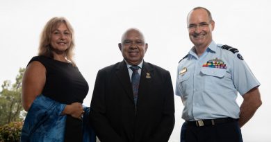 Chief of Air Force Air Marshal Mel Hupfeld, right, meets with Uncle Harry Allie and Aunty Deb Booker prior to the Air Force Elder handover ceremony at RAAF Base Glenbrook, NSW. Story by Flight Lieutenant Jessica Aldred. Photos by Corporal Kylie Gibson.