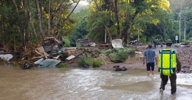 Australian Army soldiers from 41st Battalion, Royal New South Wales Regiment, survey flood devastation near Upper Main Arm during Op Flood Assist 2022. Story by Major Jesse Robilliard.