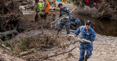 Navy, Army and Air Force personnel clear flood debris from Kedron Brook in Mitchelton, Brisbane, as part of Operation Flood Assist 2022. Story by Flying Officer Rob Hodgson. Photo by Corporal Nicole Dorrett.