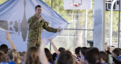 Corporal Mitchell McLean from the 1st Combat Signal Regiment talks to Casino High School students during a visit to his former school in Casino. Story by Leading Seaman Kylie Jagiello. Photo by Corporal Sagi Biderman.