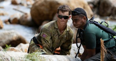 Australian Army and Republic of Fiji Military Forces personnel work together to rebuild an Upper Wilsons Creek access road damaged by floodwaters in northern New South Wales. Story by Captain Annie Richardson. Photo by Corporal Sagi Biderman.