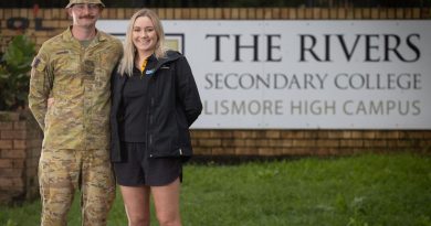 Corporal Charlie Morris and his sister Georgie Morris at the Rivers Secondary College in Lismore during Operation Flood Assist. Story by Corporal Charlie Morris and his sister Georgie Morris at the Rivers Secondary College in Lismore during Operation Flood Assist. Photo: Corporal Jonathan Goedhart. Photo by Corporal Jonathan Goedhart.