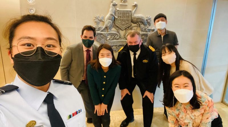 Royal Australian Air Force personnel capability officer Squadron Leader Esther Suh, left, with the Australian Embassy team in Seoul, Korea. Story by Flight Lieutenant Jessica Aldred. Photo from the Department of Defence.