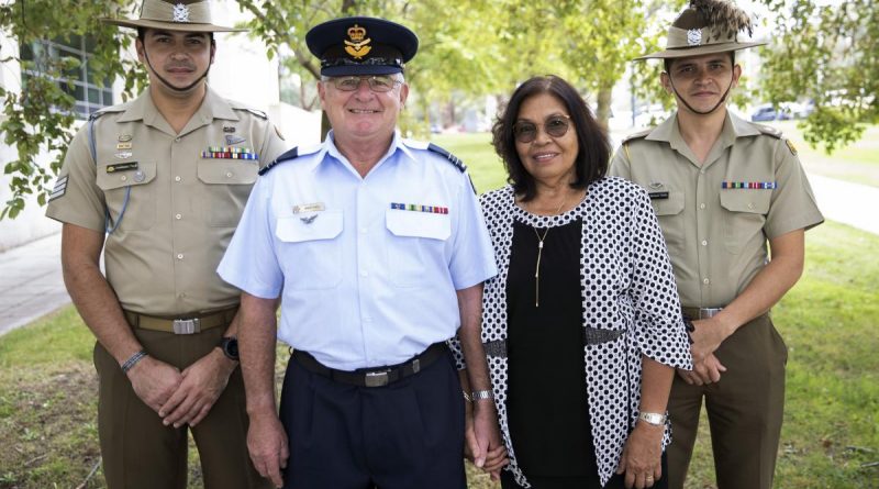 Sergeant Chris Finch, left, received a Jonathan Church Good Soldiering Award at Russell Offices in Canberra yesterday, joined by family members Squadron Leader Stephen Finch, Mrs Annie Finch and Major Michael Finch. Story and photo by Sergeant Matthew Bickerton.