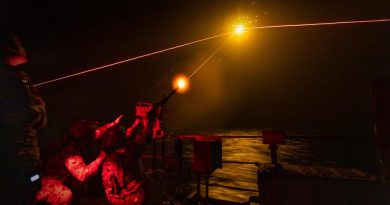 Boatswain’s mates from HMAS Arunta conduct training on a 12.7mm machine gun using a flare target during their regional presence deployment. Story by Lieutenant Commander Andrew Herring. Photo by Leading Seaman Sittichai Sakonpoonpol.