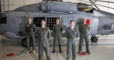 Navy Fleet Air Arm personnel at HMAS Albartros: Sub Lieutenant Stephanie Hudson, left, Lieutenant Rhianna Nelson, Sub Lieutenant Tiffany McCormack, Sub Lieutenant Grace Bonnitcha and Lieutenant Clare Nickels. Story by Midshipman Jordan Moloney. Photo by Leading Seaman Ryan Tascas.