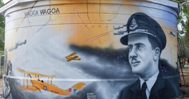 Air Force personnel who trained as part of the Empire Air Training Scheme in World War II have been depicted on murals commissioned as part of the Air Force 2021 Centenary at RAAF Base Wagga. Photo by Wing Commander Tony Wennerbom.