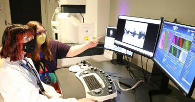 Defence Science and Technology Group scientist Sonya Slater, right, shows university student Charli Goodrich how to use equipment used in forensic analysis during Ms Goodrich's 12-month placement at Fishermans Bend, Victoria. Story by David Kilmartin.