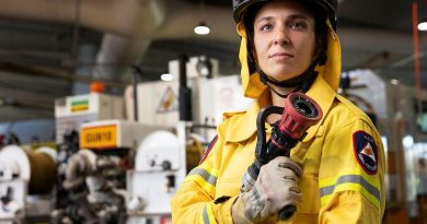 Navy marine engineering officer Lieutenant Loretta Binder is a volunteer firefighter at the Gungahlin brigade of the ACT Rural Fire Service in Canberra. Story by Angus Pagett. Photo by Petty Officer Bradley Darvill.