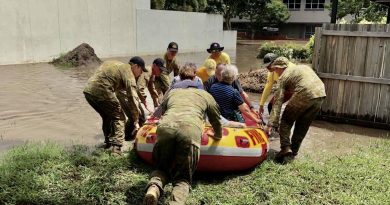 Soldiers from 5RAR assist residents of aged-care facilities evacuate during Operation Flood Assist 2022 in Brisbane. Story by Lieutenant Geoff Long.